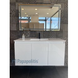 Έπιπλο μπάνιου κομπλέ με νιπτήρα, 120x47x62 από λάκα επίτοιχου τύπου, χρώμα: Λευκό Έπιπλα μπάνιου κομπλέ