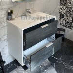 Έπιπλο μπάνιου κομπλέ με νιπτήρα, 80x45x62 από ξύλο συνθετικό επίτοιχου τύπου, χρώμα: Ξύλο Γκρι Έπιπλα μπάνιου κομπλέ