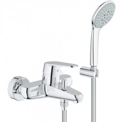 Bathtub tap Wall-mounted exposed material: Brass with hand shower, hose and holder mixer, color: Chrome surface: Glossy