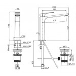 Wash basin tap Deck-mounted L size material: Brass mixer With push-open waste set brushed nickel, color: Chrome surface: Brushed Deck-mounted