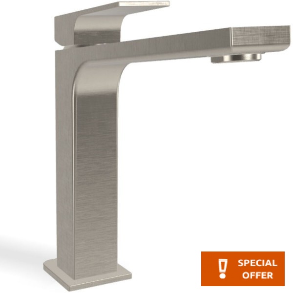 Wash basin tap Deck-mounted L size material: Brass mixer With push-open waste set brushed nickel, color: Chrome surface: Brushed Deck-mounted