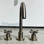 Μπαταρία νιπτήρος επικαθήμενη 2 λαβών από ορείχαλκο με βαλβίδα push-open  υψηλή brushed nickel, χρώμα: Χρωμέ επιφάνεια: Βουρτσισμένη Επικαθήμενες