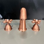 Μπαταρία νιπτήρος επικαθήμενη 2 λαβών από ορείχαλκο με βαλβίδα push-open  χαμηλή Old Copper, χρώμα: Μπρονζέ επιφάνεια: Βουρτσισμένη Επικαθήμενες