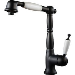 Kitchen tap Deck-mounted material: Brass with shower, color: Black surface: Matt Deck-mounted