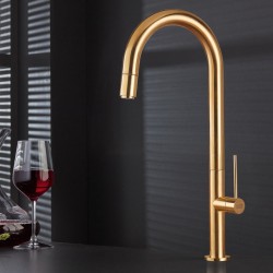 Kitchen tap Deck-mounted material: Brass with shower Brushed Gold, color: Gold surface: Brushed Deck-mounted
