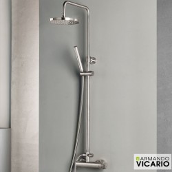 Shower tap with showerpipe and overhead shower Wall-mounted material: Brass mixer inox finish, color: Chrome surface: Brushed Wall-mounted exposed with showerpipe and overhead shower