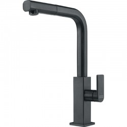 Kitchen tap Deck-mounted material: Brass with shower Steel Black, color: Black surface: Matt