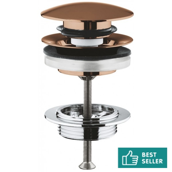 Βαλβίδα push-open, Brushed Warm Sunset, με υπερχείλιση / χωρίς υπερχείλιση από ορείχαλκο επιφάνεια: Βουρτσισμένη, χρώμα: Ροζ Χρυσό Βαλβίδες