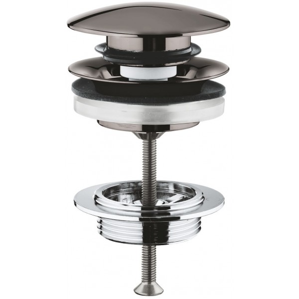 Waste Valve push-open, Hard Graphite With overflow material: Brass surface: Glossy, color: Grey Waste Valve push-open, Hard Graphite With overflow material: Brass surface: Glossy, color: Grey Waste overflows