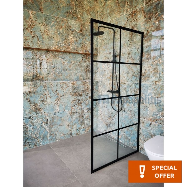 Shower enclosure Linear 100x200 8mm fixed surface: Matt, color: Black Linear Shower enclosure Linear 100x200 8mm fixed surface: Matt, color: Black Linear