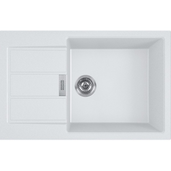 Νεροχύτης συνθετικός 78x50 με πάγκο αριστερά / με πάγκο δεξιά ένθετος 1 γούρνα αντιστρεφόμενος, Tectonite polar white, χρώμα: Λευκό Συνθετικοί