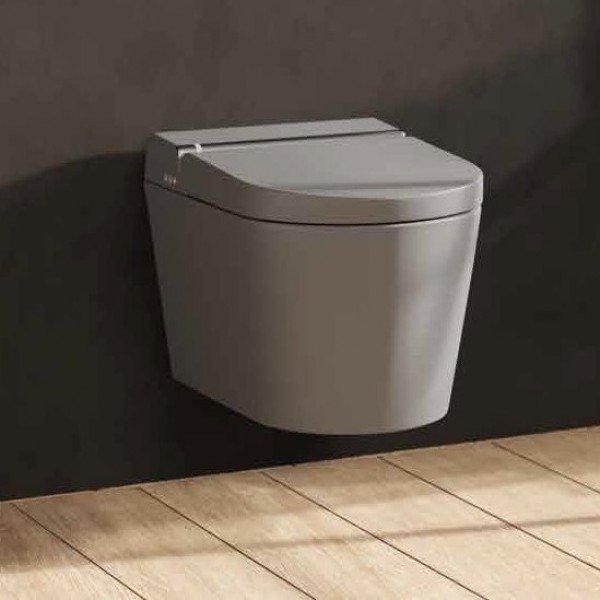 Wall-mounted toilet with shower & toilet seat, style: Wrapover smart toilet 59x38 surface: Matt, color: Grey Wall-mounted shower-toilets Wall-mounted toilet with shower & toilet seat, style: Wrapover smart toilet 59x38 surface: Matt, color: Grey Wall-mounted shower-toilets