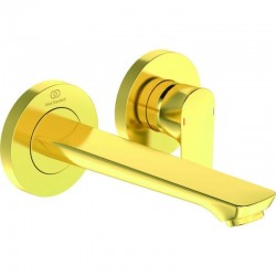 Wash basin tap Wall-mounted - external part 2 holes mixer Without waste, color: Gold material: Brass PVD, brushed gold, 18,5cm surface: Brushed