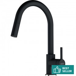 Μπαταρία κουζίνας επικαθήμενη από ορείχαλκο με ντους Onyx, χρώμα: Μαύρο επιφάνεια: Ματ Επικαθήμενες