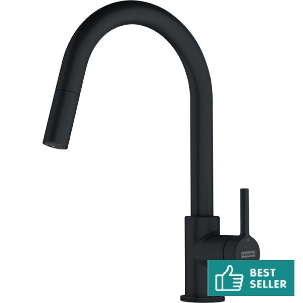 Μπαταρία κουζίνας επικαθήμενη από ορείχαλκο με ντους Matte Black, χρώμα: Μαύρο επιφάνεια: Ματ Επικαθήμενες