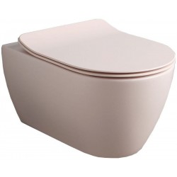 Σετ Λεκάνη επίτοιχη (κρεμαστή) υψηλής πίεσης + Κάλυμμα soft closing Rimless Sandwich slim κρυφή στήριξη antique pink 50,5x36 επιφάνεια: Ματ, χρώμα: Ροζ Επίτοιχες ΥΠ