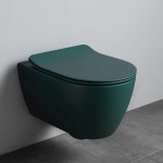 Wall-mounted toilet & toilet seat soft closing, style: Sandwich hidden fixation Rimless Slim musk 50,5x36 surface: Matt, color: Green Wall-mounted Wall-mounted toilet & toilet seat soft closing, style: Sandwich hidden fixation Rimless Slim musk 50,5x36 surface: Matt, color: Green Wall-mounted