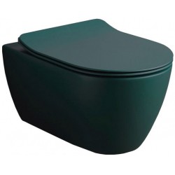 Wall-mounted toilet & toilet seat soft closing, style: Sandwich hidden fixation Rimless Slim musk 50,5x36 surface: Matt, color: Green Wall-mounted