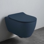 Wall-mounted toilet & toilet seat soft closing, style: Sandwich hidden fixation Rimless Slim ocean 50,5x36 surface: Matt, color: Blue Wall-mounted Wall-mounted toilet & toilet seat soft closing, style: Sandwich hidden fixation Rimless Slim ocean 50,5x36 surface: Matt, color: Blue Wall-mounted