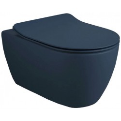 Wall-mounted toilet & toilet seat soft closing, style: Sandwich hidden fixation Rimless Slim ocean 50,5x36 surface: Matt, color: Blue Wall-mounted