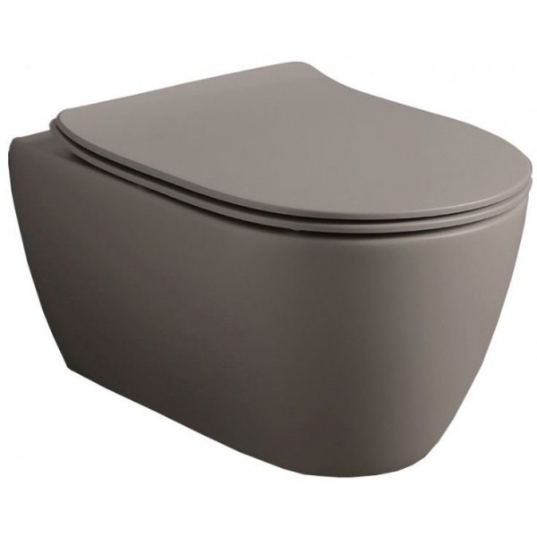 Wall-mounted toilet & toilet seat soft closing, style: Sandwich hidden fixation Rimless Slim sand 50,5x36 surface: Matt, color: Grey/Beige Wall-mounted