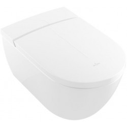 Wall-mounted toilet with shower & toilet seat, style: Wrapover Self-Cleaning smart toilet Ceramic Plus, Quick Release 59,5x38,5 surface: Glossy, color: White Wall-mounted shower-toilets