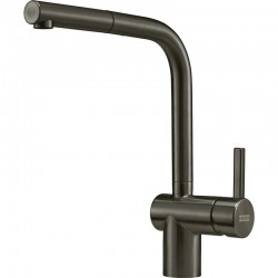 Kitchen tap Deck-mounted material: Inox with shower Anthracite L-Spout, color: Dark Grey surface: Brushed Deck-mounted