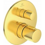 Μπαταρία ντουζιέρας εντοιχιζόμενη εξωτερικό μέρος 1 εξόδου από ορείχαλκο θερμοστατική με πλακέτα  brushed gold, χρώμα: Χρυσό επιφάνεια: Βουρτσισμένη Εντοιχιζόμενες εξωτερικό μέρος