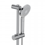 Shower tap Wall-mounted exposed material: Brass thermostatic with hand shower, hose and slider rail, color: Chrome surface: Glossy Wall-mouned exposed Shower tap Wall-mounted exposed material: Brass thermostatic with hand shower, hose and slider rail, color: Chrome surface: Glossy Wall-mouned exposed