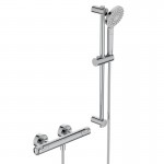 Shower tap Wall-mounted exposed material: Brass thermostatic with hand shower, hose and slider rail, color: Chrome surface: Glossy Wall-mouned exposed Shower tap Wall-mounted exposed material: Brass thermostatic with hand shower, hose and slider rail, color: Chrome surface: Glossy Wall-mouned exposed