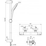 Shower tap Wall-mounted exposed material: Brass thermostatic with hand shower, hose and slider rail, color: Chrome surface: Glossy Wall-mouned exposed Shower tap Wall-mounted exposed material: Brass thermostatic with hand shower, hose and slider rail, color: Chrome surface: Glossy Wall-mouned exposed