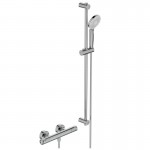 Shower tap Wall-mounted exposed material: Brass thermostatic with hand shower, hose and slider rail, color: Chrome surface: Glossy Wall-mouned exposed Shower tap Wall-mounted exposed material: Brass thermostatic with hand shower, hose and slider rail, color: Chrome surface: Glossy Wall-mouned exposed