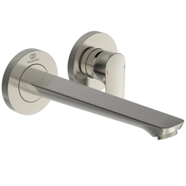 Wash basin tap Wall-mounted - external part 2 holes mixer Without waste, color: Chrome material: Brass PVD, silver storm surface: Brushed Wash basin tap Wall-mounted - external part 2 holes mixer Without waste, color: Chrome material: Brass PVD, silver storm surface: Brushed Wall-mounted - external part