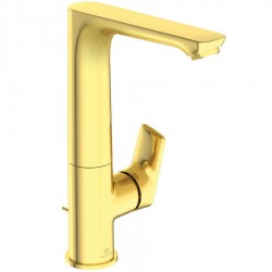 Wash basin tap Deck-mounted L size material: Brass mixer With pop-up waste set PVD, brushed gold, color: Gold surface: Brushed