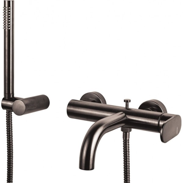 Bathtub tap Wall-mounted exposed material: Brass with hand shower, hose and holder mixer, color: Black surface: Brushed Wall-mouned exposed Bathtub tap Wall-mounted exposed material: Brass with hand shower, hose and holder mixer, color: Black surface: Brushed Wall-mouned exposed