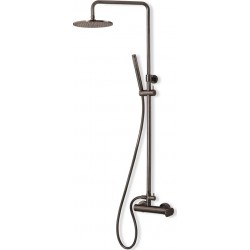 Μπαταρία ντουζιέρας με βέργα και κεφαλή ντους επίτοιχη αναμεικτική από ορείχαλκο Φ20cm, brushed black, χρώμα: Μαύρο επιφάνεια: Βουρτσισμένη Επίτοιχες με βέργα και κεφαλή ντους