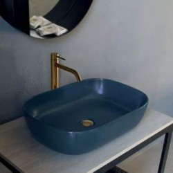 Νιπτήρας ελευθέρας τοποθέτησης 56x39x14 από πορσελάνη χωρίς οπή  χωρίς υπερχείλιση, χρώμα: Μπλε επιφάνεια: Ματ Ελευθέρας τοποθέτησης