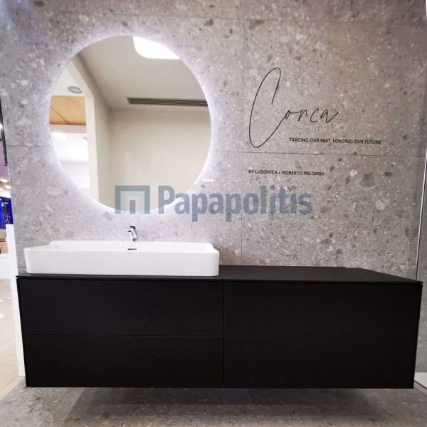 Bathroom furniture set with washbasin 200x50,5x54 material: Wood composite wall mounted smoked oak, color: Wenge Bathroom furniture sets