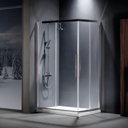 Καμπίνα ντουζιέρας τετράγωνη 90x90x195 6mm συρόμενη κρύσταλλο διαφανές Clear CleanGlass επιφάνεια: Γυαλιστερή, χρώμα: Χρωμέ Τετράγωνες