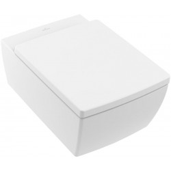 Wall-mounted toilet & toilet seat soft closing, style: Wrapover hidden fixation Self-Cleaning / Rimless Stone White Ceramic Plus, DirectFlush 56x37,5 surface: Matt, color: White Wall-mounted