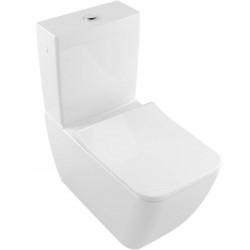 Floor standing close-coupled toilet & flushing cistern & toilet seat soft closing, style: Wrapover back to wall horizontal outlet p Rimless Slim White Alpin, , AquaReduct 70x37,5 surface: Glossy, color: White Floor standing close-coupled