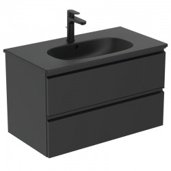 Furniture base without washbasin 80x44x49 material: Wood composite silk black wall mounted, color: Black Cabinets without wash basin