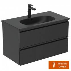 Furniture base without washbasin 80x44x49 material: Wood composite silk black wall mounted, color: Black Cabinets without wash basin