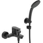 Μπαταρία μπανιέρας επίτοιχη από ορείχαλκο με τηλέφωνο, σπιράλ, στήριγμα silk black αναμεικτική, χρώμα: Μαύρο επιφάνεια: Ματ Επίτοιχες