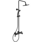 Bathtub tap with showerpipe and overhead shower Wall-mounted material: Brass mixer silk black, color: Black surface: Matt Wall-mounted exposed with showerpipe and overhead shower Bathtub tap with showerpipe and overhead shower Wall-mounted material: Brass mixer silk black, color: Black surface: Matt Wall-mounted exposed with showerpipe and overhead shower