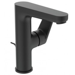 Wash basin tap Deck-mounted L size material: Brass mixer With pop-up waste set silk black, color: Black surface: Matt
