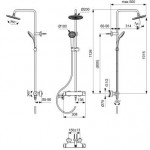 Μπαταρία ντουζιέρας με βέργα και κεφαλή ντους επίτοιχη από ορείχαλκο θερμοστατική Φ20cm, silk black, χρώμα: Μαύρο επιφάνεια: Ματ Επίτοιχες με βέργα και κεφαλή ντους