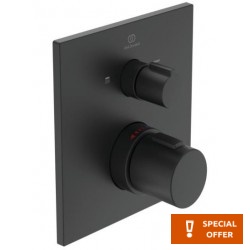 Shower tap Wall-mounted external part 2 way material: Brass thermostatic With plate without hand shower, hose and holder silk black, color: Black surface: Matt Wall-mounted - external part