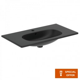 Νιπτήρας ένθετος 82,5x45x16,5 από πορσελάνη silk black με μία οπή χωρίς υπερχείλιση, χρώμα: Μαύρο επιφάνεια: Ματ
