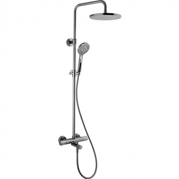 Bathtub tap with showerpipe and overhead shower Wall-mounted material: Brass thermostatic, color: Chrome surface: Glossy Wall-mounted exposed with showerpipe and overhead shower Bathtub tap with showerpipe and overhead shower Wall-mounted material: Brass thermostatic, color: Chrome surface: Glossy Wall-mounted exposed with showerpipe and overhead shower